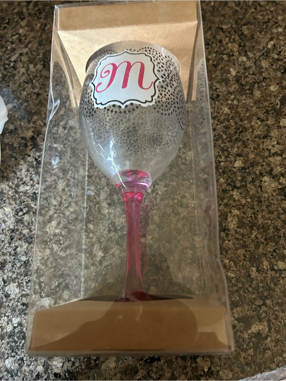 Monogram Pink Stem Wine Glass with Decorative Dots - Home Party Supplies
